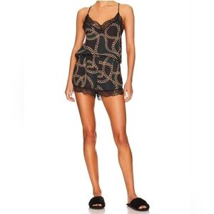 NWT PLUSH Chain Link Lace Short Pajama Set in Black Sz S
